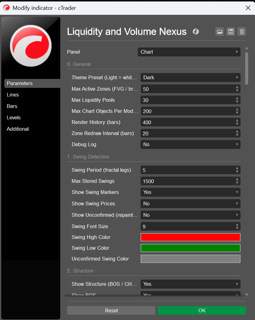 Parameter dialog, dark theme
